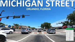 Driving east on Michigan Street from Rio Grand Ave to Semoran Blvd in Orlando, Florida