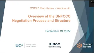 Webinar One: Overview of the UNFCCC Negotiation Process and Structure