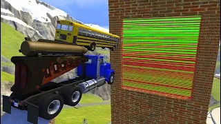 Heavy Vehicle High Speed Jumping through Green Slime Water Wall With Red Laser - BeamNG drive Jumps