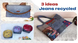 3 ideas jeans recycled ,How to make denim fabric box,purse and denim boxes pattern