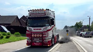 Truckshow Putte lights on Belgium with Scania V8 open pipes sound and other beautiful trucks