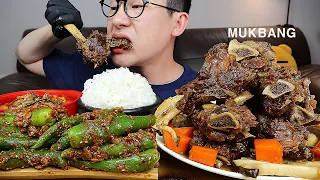 한식먹방! 팔뚝만한 골프채대왕갈비찜과 된장고추무침,닭개장은 못참지~ Galbi-Jjim, Big size Braised Beef Ribs MUKBANG