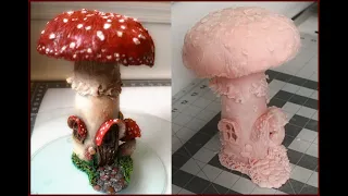 Realistic wild mushroom polymer clay fairy house with light tutorial.