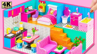 DIY Miniature Cardboard House ❤️ Pink & Blue Bedroom and Bathroom, Kitchen, Living Room for a Family