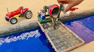 diy tractor making concrete bridge miniature water pump | mini creative | @KeepVilla | mini rustic