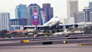 (4k) Atlas Air Passenger Charter 747-400 Arrives Phoenix for Superbowl