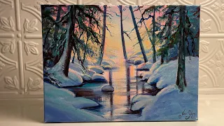 How To Paint WINTER REFLECTIONS / acrylic painting tutorial