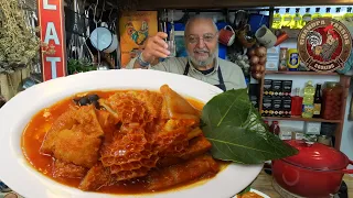 Veal tripe in tomato sauce. A rare and delicious specialty