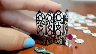 DIY Miniature Art nouveau interior Room Divider Dollhouse furniture UV lamp and gel