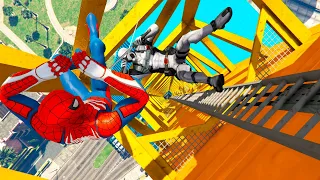 GTA V - Best Extreme Ragdolls And Fails V.45 (Spider-Man Vs Deadpool X-Force - Giant Crane Match)