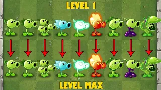 PvZ 2 Discovery - All Peashooters Level 1 Vs Level Max! - Normal Damage & Power Up