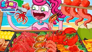 Mukbang Animation Spicy Seafood Boil: Crab,Octopus, Abalone | Mommy Long Legs Eating | Slime Channel