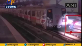 Watch Video | Man Crossing Tracks in Delhi Metro Station | Has Lucky Escape