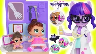 LOL Surprise Dolls Lil Sisters visit Barbie Doctor Playset