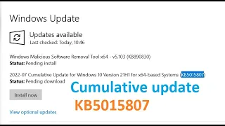 Cumulative Update for Windows 10 Version 21H1 for x64 based Systems KB5015807