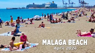Malaga Beach Promenade Walking Tour Costa del Sol Spain April 2024 [4K]