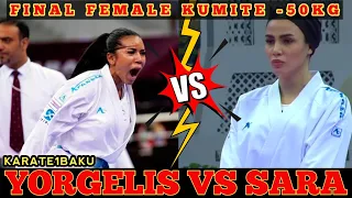 GOLD MEDAL 🏅 FINAL FEMALE KUMITE -50 KG  YORGELIS SALAZAR (VEN) VS SARA BAHMANYAR (IRI) KARATE1 BAKU