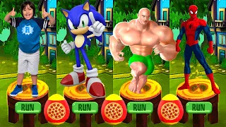 Tag with Ryan vs Sonic Dash vs Spiderman Unlimited vs Muscle Rush - All Characters Unlocked