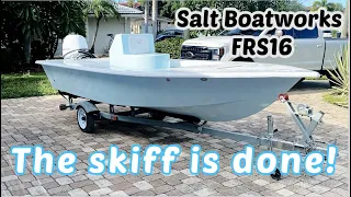 Salt Boatworks DIY Home Built Skiff #14. The skiff is done! Check out the custom tumbler giveaway!