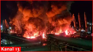 Footage of a massive fire at a port in Russia’s Kamchatka region