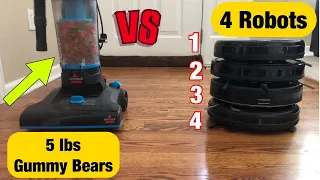 5 lbs of Gummy Bears VS 4 Robot Vacuums 😁