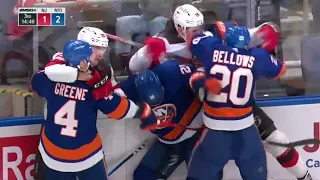 Wahlstrom huge hit on Jimmy Vesey, Bastian and Mcleod retaliates