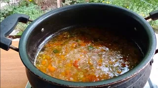 Vegetable soup - perfect for a rainy day / nature cooking /outdoor cooking