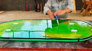 Turquoise Dining Table For Small Area Kitchens // Wood Processing With Epoxy Glue