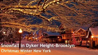 【4K】Snowfall in Dyker Height-Brooklyn. Winter New York 🎅 Christmas Lights Walking Tour December 2021