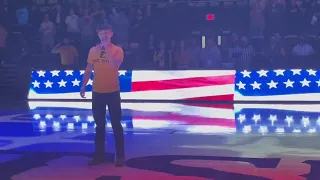 Carson Peters sings the national anthem