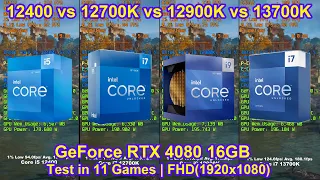 Intel i5 12400 vs i7 12700K vs i9 12900K vs i7 13700K + RTX 4080 - Test in 11 Games | FHD(1920x1080)