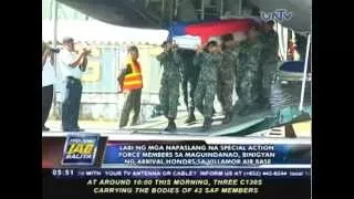 Mga napaslang na PNP-SAF sa Maguindanao, binigyan ng arrival honors