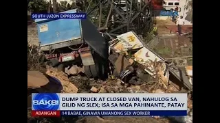 Saksi: Dump truck at closed van, nahulog sa gilid ng SLEX