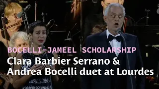 Andrea Bocelli and Clara Barbier Serrano sing 'Panis angelicus' live at Lourdes