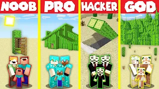 Minecraft Battle: CACTUS BLOCK BASE HOUSE BUILD CHALLENGE - NOOB vs PRO vs HACKER vs GOD / Animation