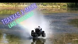 Traxxas X-maxx lake crossing- RC monster truck water skipping