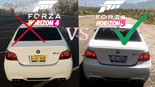 Forza Horizon 5 vs 4 gameplay and engine sounds comparison BMW M5 E60