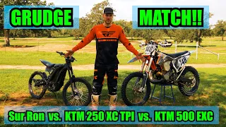 Which is Faster? Surron X Lightbee vs  KTM 250 XC TPI! e-Bike takes on 2-stroke!! Single Track!
