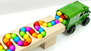 Marble Run Race ☆ HABA Slope & Retro Makita Truck, Garbage Truck Long Version #62