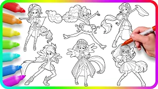 Coloring Pages EQUESTRIA GIRLS - Mane Six. How to color My Little Pony. Easy Drawing Tutorial Art