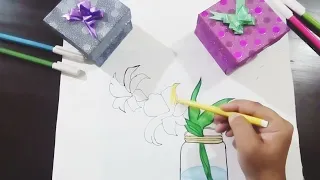 How to draw beautiful Orchid Flower in a jar|| Step by step Orchid Flower||Pancil sketch drawing