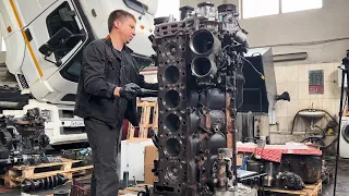 ASSEMBLY AND STARTING A 10.5 LITER ENGINE. MAN D2066 430 HP / MILEAGE 1.5 MILLION. KM.