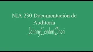NIA 230 Documentación de Auditoría