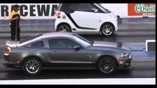 smart car vs mustang in drag race