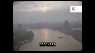 Late 1970s Aerial View Along the River Thames, Houses of Parliament, Tower Bridge, HD from 35mm