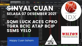 🔴 SINYAL CUAN SELASA 07 DESEMBER 2021 SAHAM REKOM SQMI LUCK ACES CPRO TGRA BCIC ATAP BCIP SSMS YELO