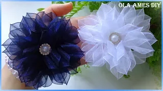 Цветы из органзы 1,5 см/ Канзаши/ Organza Ribbon Flower/ Kanzashi/ Flores de fitas Ola ameS DIY