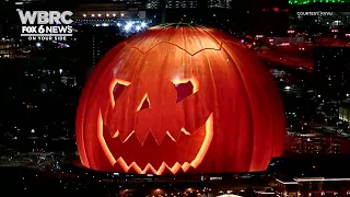 Las Vegas sphere lights up as a Halloween pumpkin