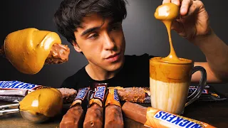 ASMR DALGONA COFFEE & CANDY ICE CREAM BARS | Snickers Bar & Frothy Coffee Eating | McBang ASMR