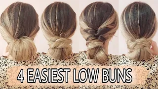 4 EASIEST LOW MESSY BUNS 🌻 Medium & Long Hairstyles